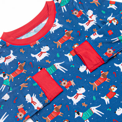 Pups and Presents Bamboo Pajama Set, Navy