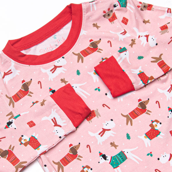 Pups and Presents Bamboo Pajama Set, Pink