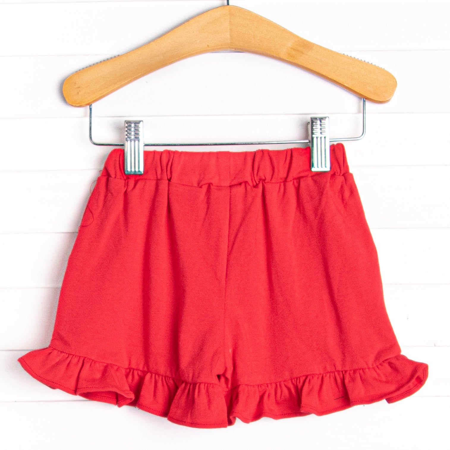 Red shop ruffle shorts