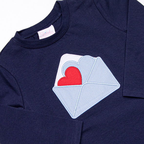Heartfelt Note Applique Top, Navy