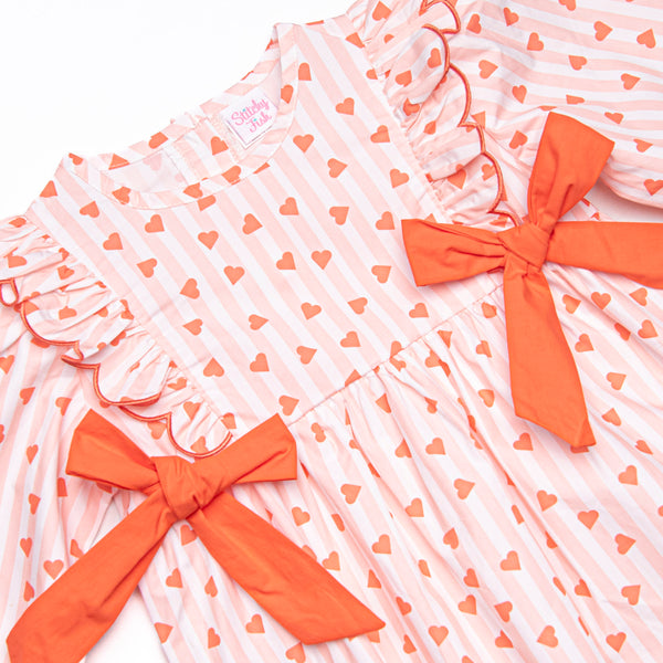 Heart String Stripes Side Tie Bubble, Red