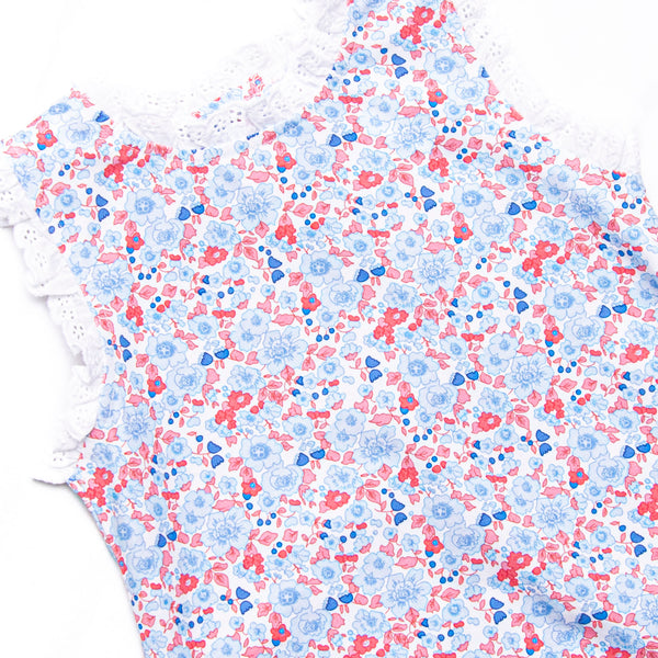 Red, White and Bloom Scalloped Dress, Blue