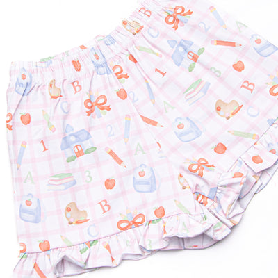 Lessons Learned Applique Ruffle Short Set, Pink