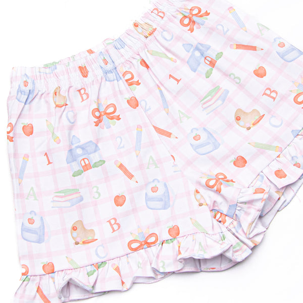 Lessons Learned Applique Ruffle Short Set, Pink