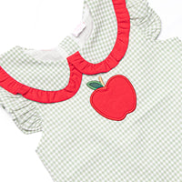 Grade School Gingham Applique Collared Dress, Green