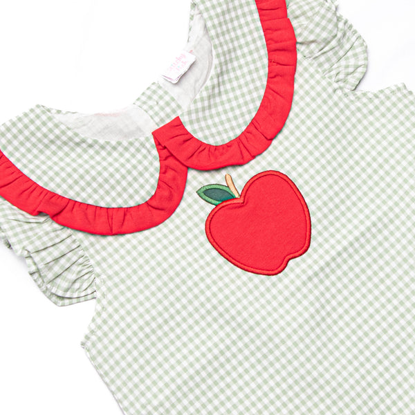 Grade School Gingham Applique Collared Dress, Green