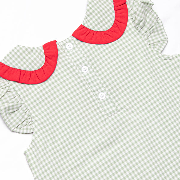 Grade School Gingham Applique Collared Dress, Green
