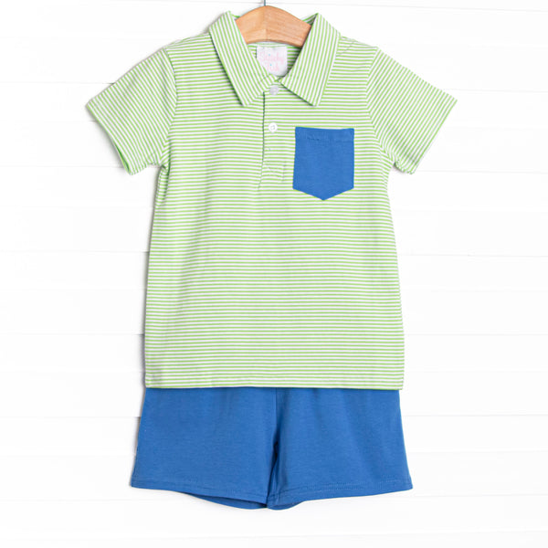 Levi Short Set, Medium Blue and Light Green Stripe