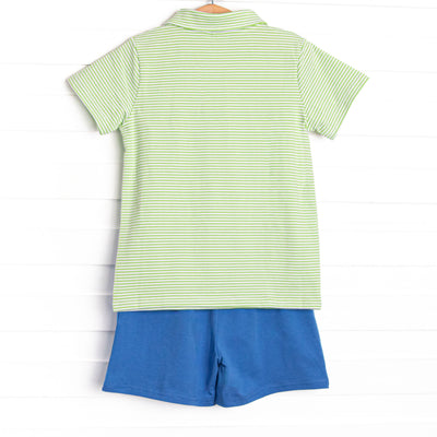 Levi Short Set, Medium Blue and Light Green Stripe