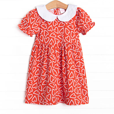 Hand-Drawn Hearts Dress, Red