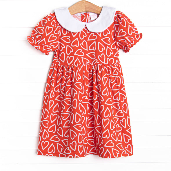 Hand-Drawn Hearts Dress, Red