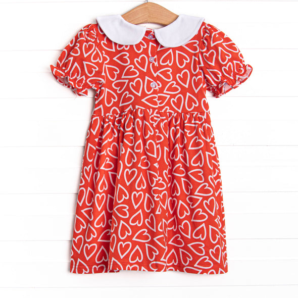 Hand-Drawn Hearts Dress, Red