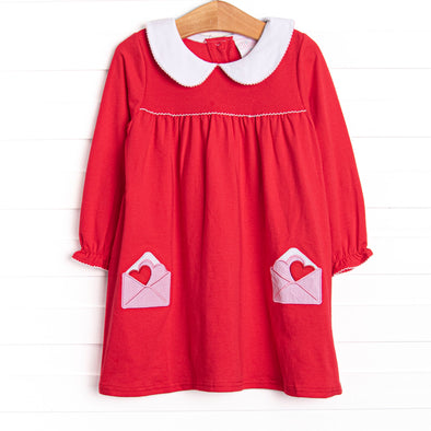 Heartfelt Note Applique Dress, Red
