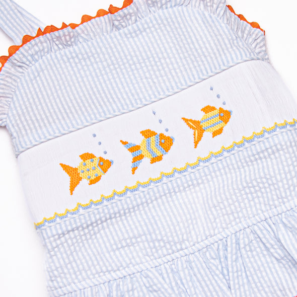 School of Fish Smocked One Piece, Blue