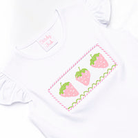 Strawberry Seersucker Smocked Ruffle Short Set, Pink