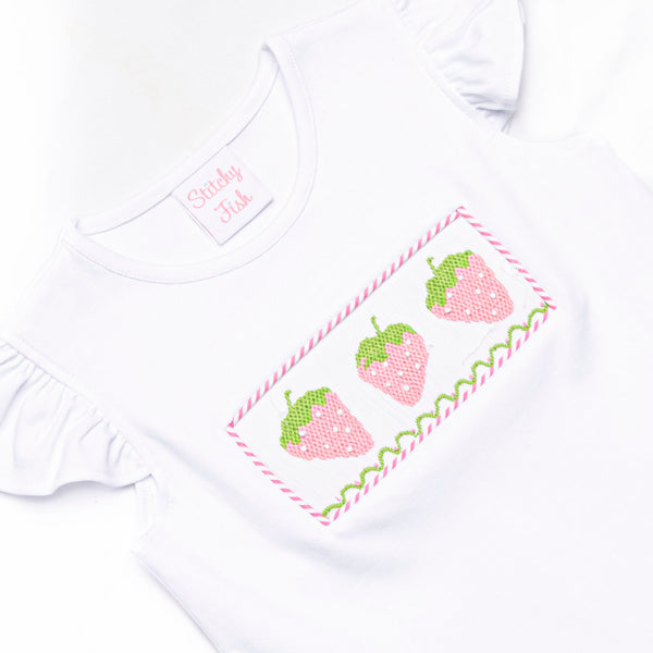 Strawberry Seersucker Smocked Ruffle Short Set, Pink