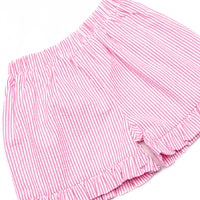 Strawberry Seersucker Smocked Ruffle Short Set, Pink