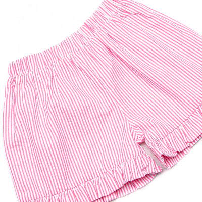 Strawberry Seersucker Smocked Ruffle Short Set, Pink