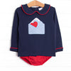 Heartfelt Note Applique Diaper Set, Navy
