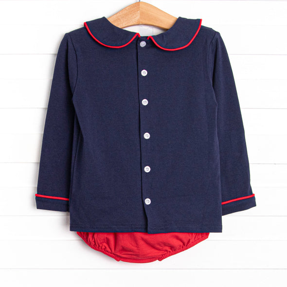 Heartfelt Note Applique Diaper Set, Navy