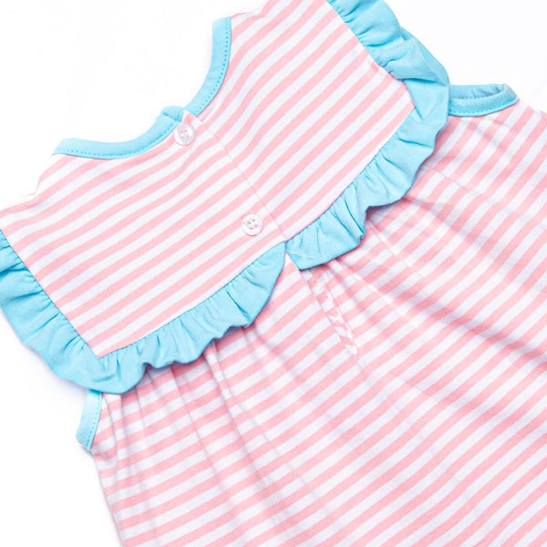 Bonnie Ruffle Short Set, Aqua and Light Pink Stripe