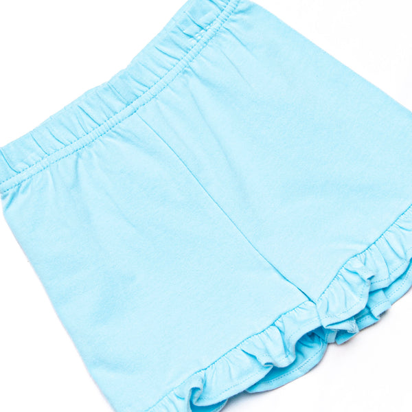 Bonnie Ruffle Short Set, Aqua and Light Pink Stripe