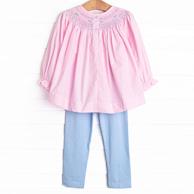 Powdered Petals Smocked Legging Set, Pink
