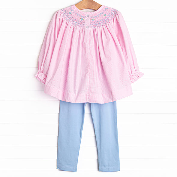 Powdered Petals Smocked Legging Set, Pink