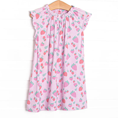 This gown is made of the extremely soft, stretchy bamboo viscose fabric that feels like butter and features a strawberry print.