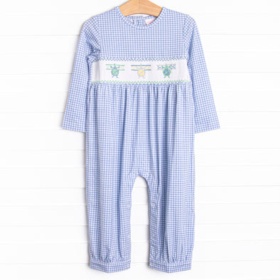 Aviation Adventure Smocked Romper, Blue