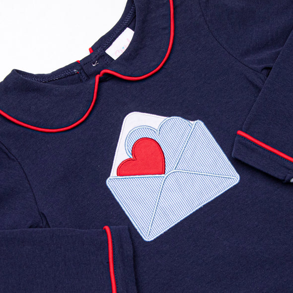 Heartfelt Note Applique Diaper Set, Navy