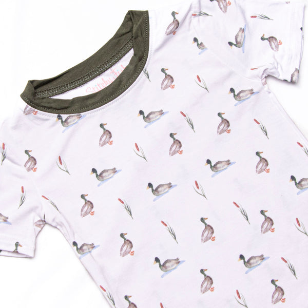 Migrating Mallard Bamboo Pajama Short Set, Green