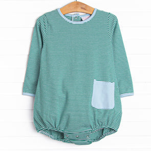 Noah Long Sleeve Pocket Bubble, Forest Green Stripe