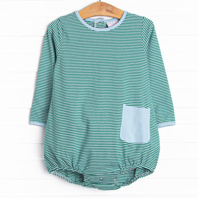 Noah Long Sleeve Pocket Bubble, Forest Green Stripe