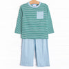 Evan Pant Set, Forest Green Stripe