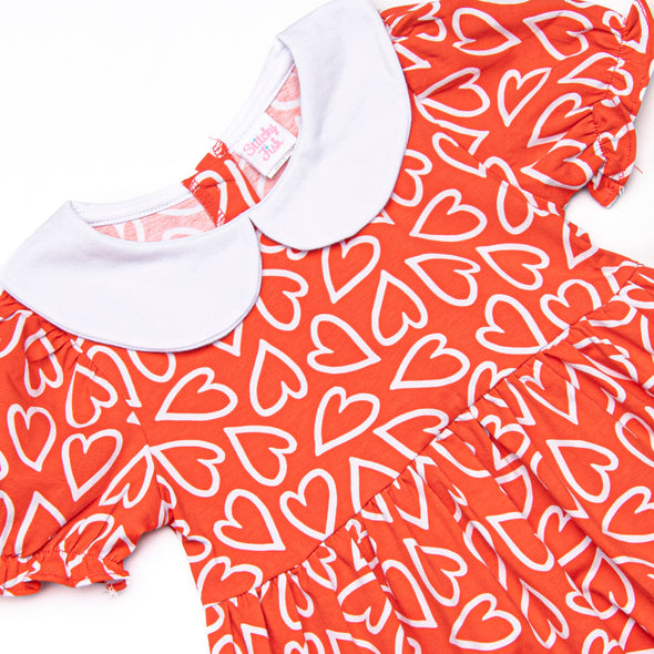 Hand-Drawn Hearts Dress, Red