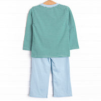 Evan Pant Set, Forest Green Stripe