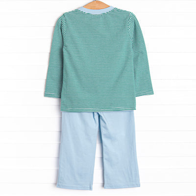 Evan Pant Set, Forest Green Stripe