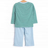 Evan Pant Set, Forest Green Stripe