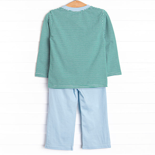 Evan Pant Set, Forest Green Stripe