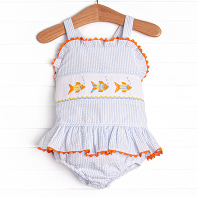 School of Fish Smocked One Piece, Blue