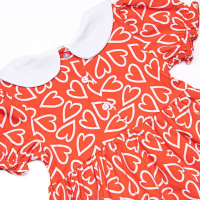 Hand-Drawn Hearts Dress, Red
