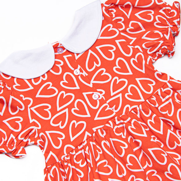 Hand-Drawn Hearts Dress, Red