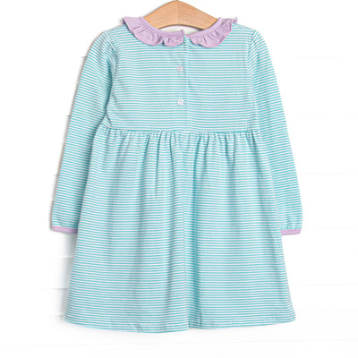 Zoe Ruffle Pocket Dress, Purple and Mint Stripe