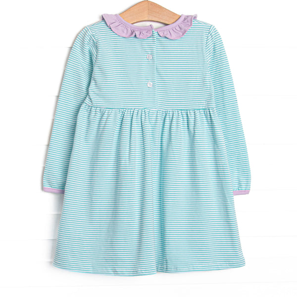 Zoe Ruffle Pocket Dress, Purple and Mint Stripe