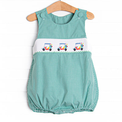 Gone Golfin' Smocked Bubble, Green Gingham