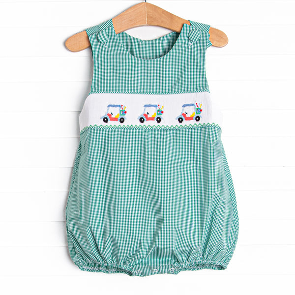 Gone Golfin' Smocked Bubble, Green Gingham