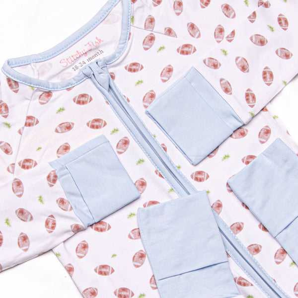 Touchdown Time Bamboo Zippy Pajama, Blue