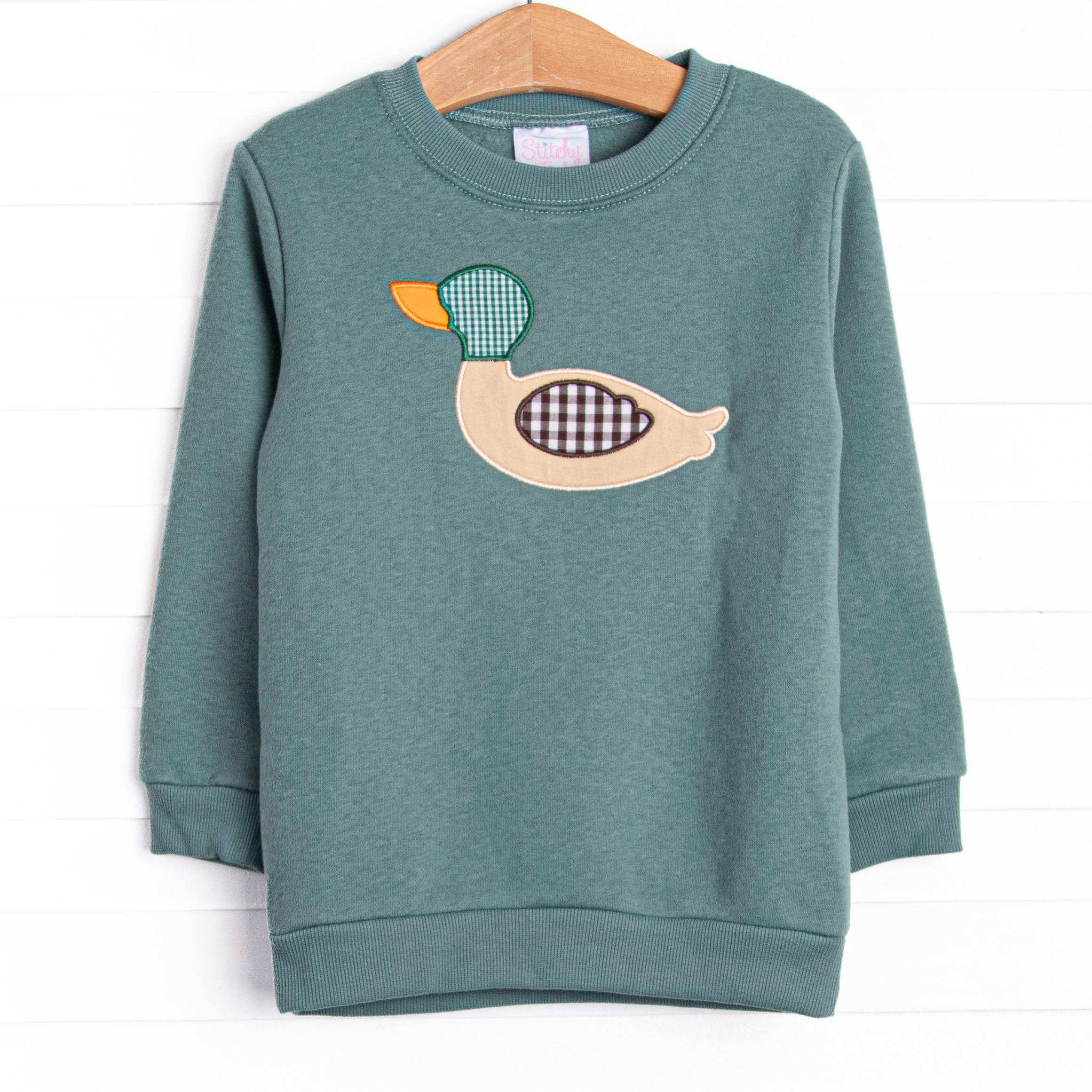 Mallard Applique Sweatshirt Green Stitchy Fish