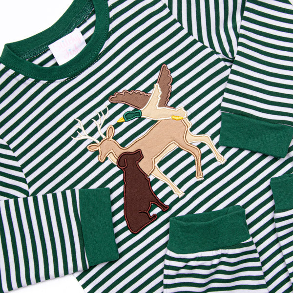 Hillside Hunt Applique Romper, Hunter Green